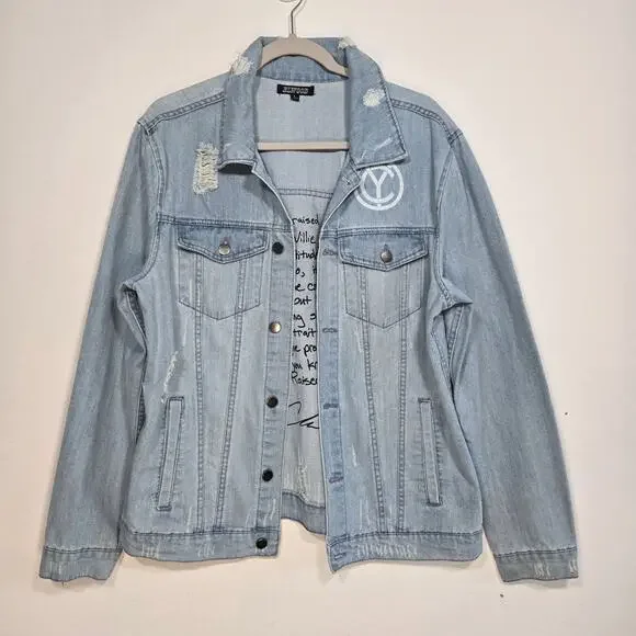 Chris Young Distressed Light Blue Denim Jacket Size Large. - Picture 2 of 12
